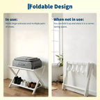 Support à bagages pliant en bambou avec étagère de rangement Sangles en nylon durables Supporte 50 kg pour valises Chambres à coucher Chambres d'amis Salons Hôtels