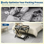 Support à bagages pliant en bambou avec étagère de rangement Sangles en nylon durables Supporte 50 kg pour valises Chambres à coucher Chambres d'amis Salons Hôtels