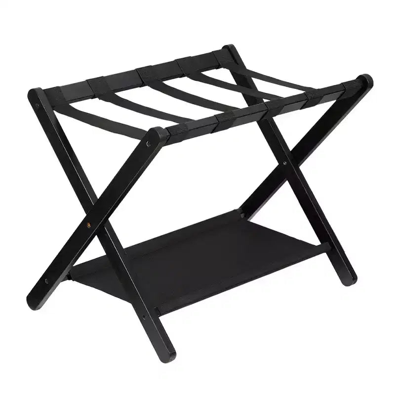 Support à bagages pliant en bambou avec étagère de rangement Sangles en nylon durables Supporte 50 kg pour valises Chambres à coucher Chambres d'amis Salons Hôtels