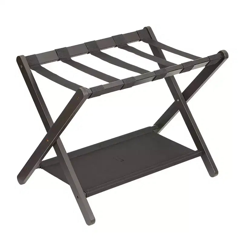 Support à bagages pliant en bambou avec étagère de rangement Sangles en nylon durables Supporte 50 kg pour valises Chambres à coucher Chambres d'amis Salons Hôtels