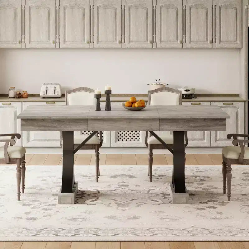 71 Grande table à manger pour 6-8 personnes, table de cuisine rectangulaire en bois avec 2 tiroirs et cadre métallique robuste, table de 1,8 m pour salle à manger et cuisine
