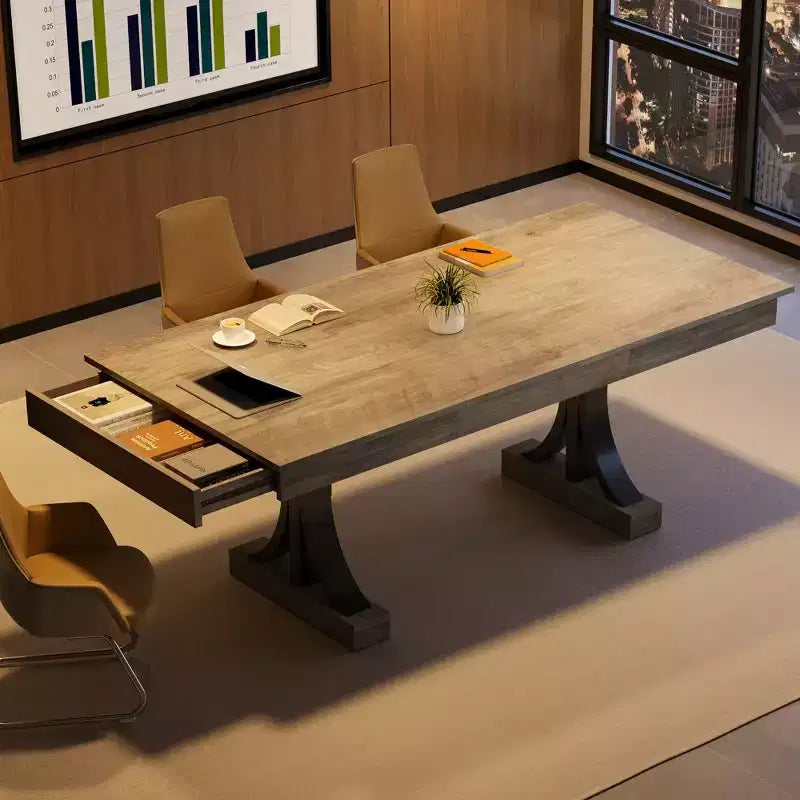 71 Grande table à manger pour 6-8 personnes, table de cuisine rectangulaire en bois avec 2 tiroirs et cadre métallique robuste, table de 1,8 m pour salle à manger et cuisine