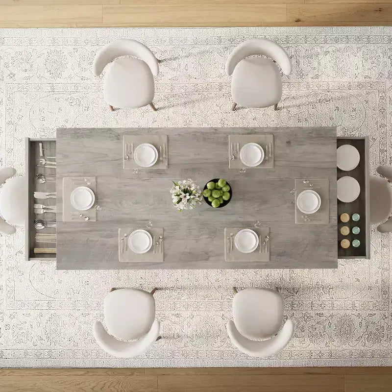 71 Grande table à manger pour 6-8 personnes, table de cuisine rectangulaire en bois avec 2 tiroirs et cadre métallique robuste, table de 1,8 m pour salle à manger et cuisine