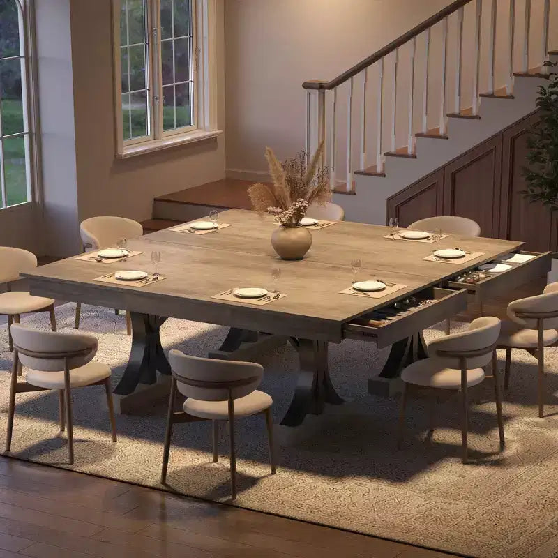 71 Grande table à manger pour 6-8 personnes, table de cuisine rectangulaire en bois avec 2 tiroirs et cadre métallique robuste, table de 1,8 m pour salle à manger et cuisine