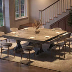 71 Grande table à manger pour 6-8 personnes, table de cuisine rectangulaire en bois avec 2 tiroirs et cadre métallique robuste, table de 1,8 m pour salle à manger et cuisine