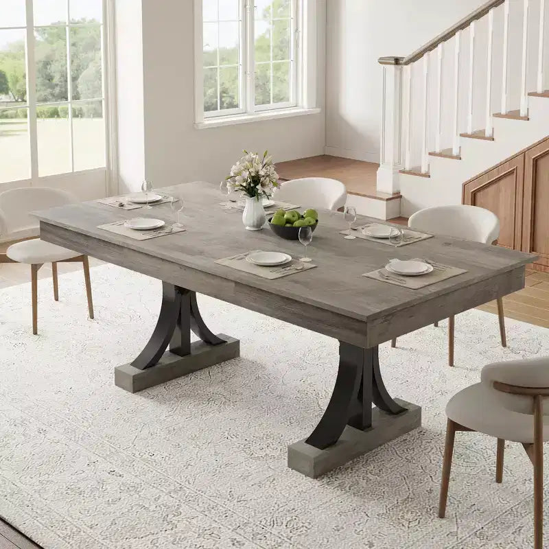 71 Grande table à manger pour 6-8 personnes, table de cuisine rectangulaire en bois avec 2 tiroirs et cadre métallique robuste, table de 1,8 m pour salle à manger et cuisine
