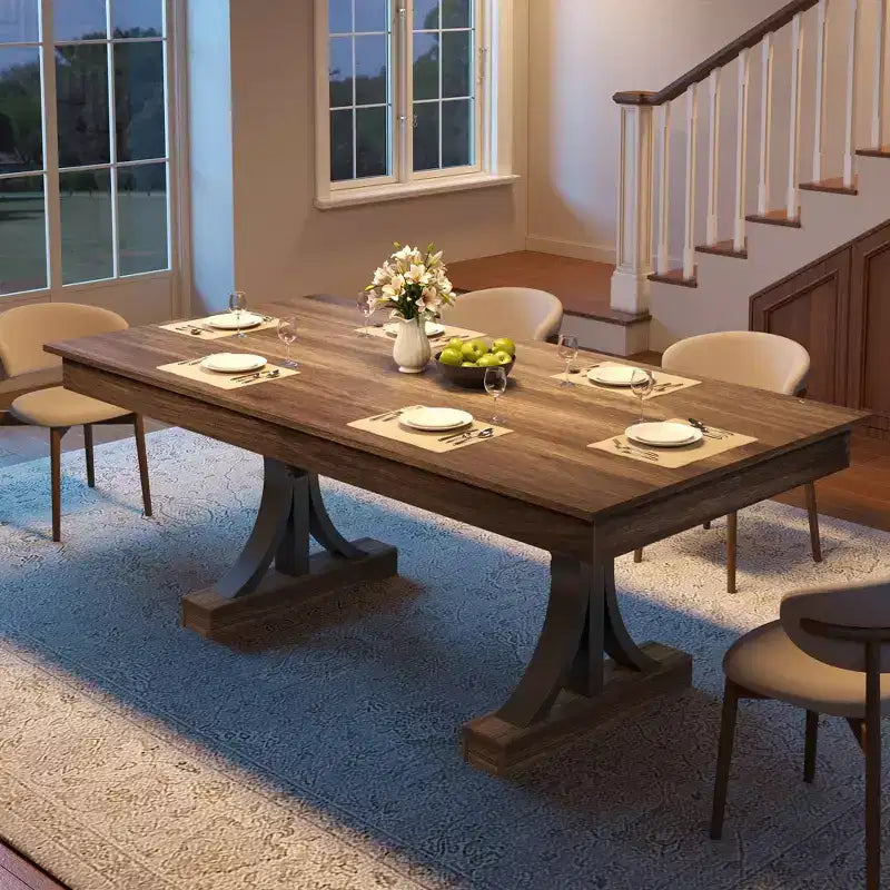 71 Grande table à manger pour 6-8 personnes, table de cuisine rectangulaire en bois avec 2 tiroirs et cadre métallique robuste, table de 1,8 m pour salle à manger et cuisine