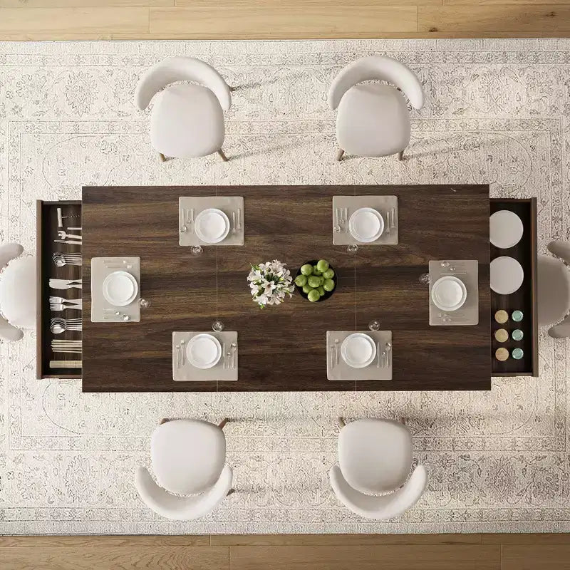 71 Grande table à manger pour 6-8 personnes, table de cuisine rectangulaire en bois avec 2 tiroirs et cadre métallique robuste, table de 1,8 m pour salle à manger et cuisine