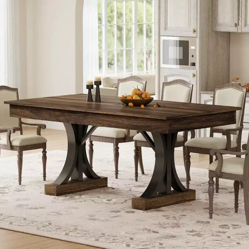 71 Large Dining Table for 6-8, Wood Rectangular Kitchen Table with 2 Drawers & Sturdy Metal Frame, 6ft Dinner Table for Dining Room & Kitchen