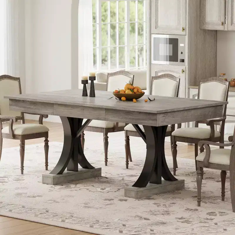 71 Grande table à manger pour 6-8 personnes, table de cuisine rectangulaire en bois avec 2 tiroirs et cadre métallique robuste, table de 1,8 m pour salle à manger et cuisine
