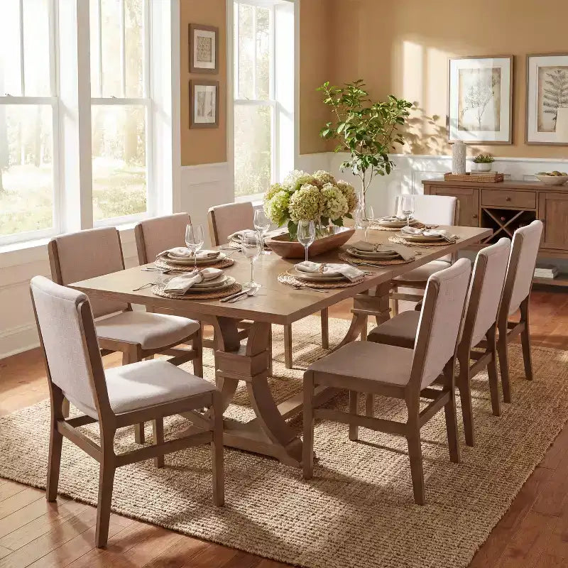Ensemble de salle à manger contemporain Christopher Knight Home Elio 9 pièces en hévéa rembourré avec table à manger extensible