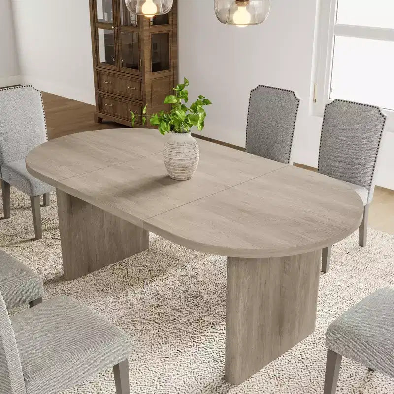 Table à manger ovale de 70,8 pouces avec 6 chaises de salle à manger rembourrées, table de cuisine avec base en bois robuste, chaise de salle à manger à dossier haut avec pieds en bois pour la cuisine