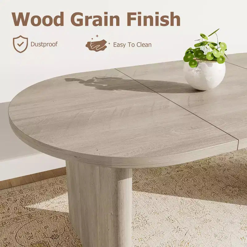 Table à manger ovale de 70,8 pouces avec 6 chaises de salle à manger rembourrées, table de cuisine avec base en bois robuste, chaise de salle à manger à dossier haut avec pieds en bois pour la cuisine