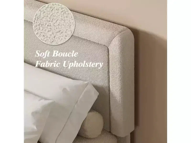 Cadre de lit Dyonery Queen-size, cadre de lit moderne crème avec tête de lit réglable, coins arrondis et doux, aucun matelas à ressorts requis, assemblage facile.
