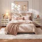 Lot de 2 tables de chevet en rotin, tables de nuit bohèmes en osier à 3 tiroirs avec poignées dorées, grandes tables d'appoint en bois pour chambre et salon, blanches