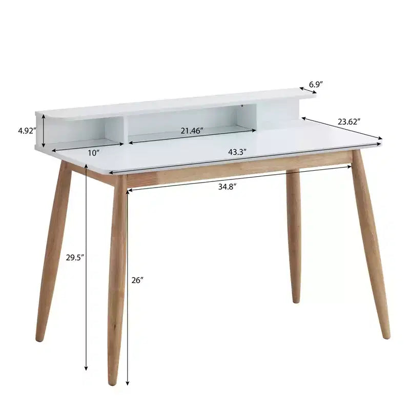 Bureau d'écriture en bois GDFStudio Nadia de style moderne du milieu du siècle avec huche et étagères ouvertes