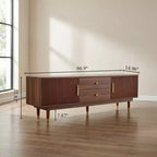 Meuble TV JVNOXK de 170 cm de style milieu du siècle, console TV en noyer avec deux tiroirs de rangement, adapté aux salons et aux chambres à coucher