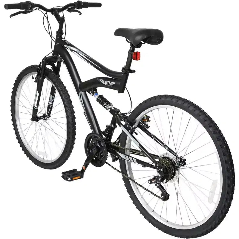 Hykolity VTT 26 pouces, vélo de cyclisme extérieur 18 vitesses, cadre en acier à haute teneur en carbone, VTT pour hommes et femmes, double suspension intégrale, noir
