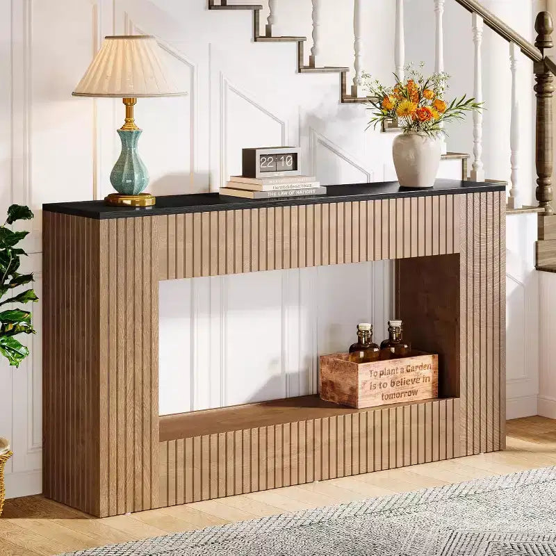 Console moderne Lantine, table d'entrée en bois de 140 cm avec rangement, table de canapé étroite et longue derrière le canapé pour salon, hall d'entrée, couloir