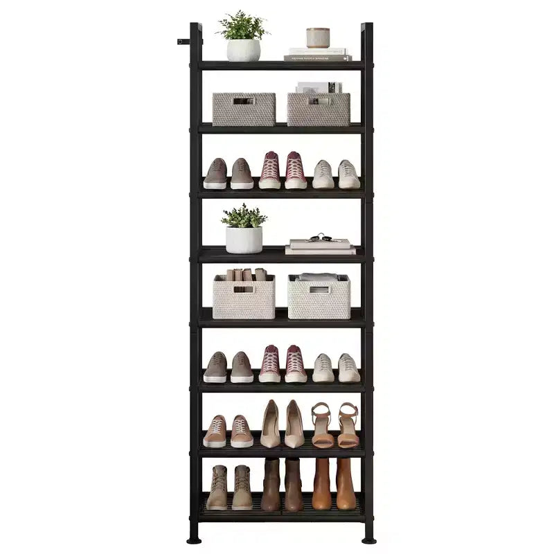 Étagère à chaussures étroite à 8 niveaux, meuble de rangement vertical en métal pour 18 à 24 paires, support à chaussures fin pour placard, entrée, petits espaces, noir