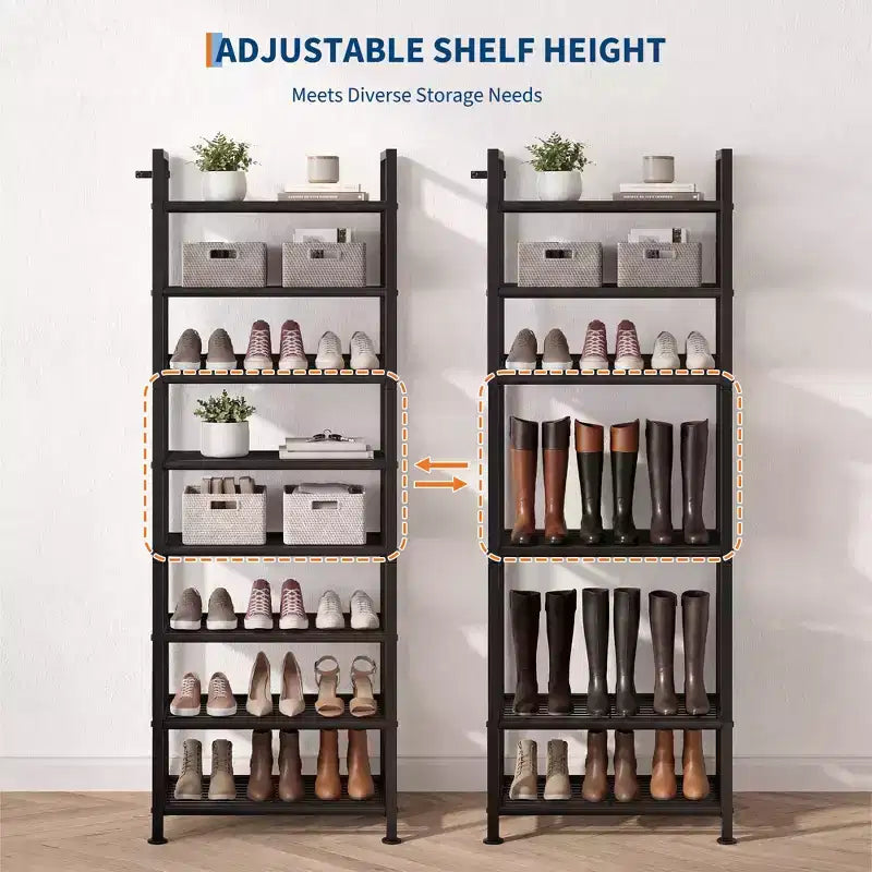 Étagère à chaussures étroite à 8 niveaux, meuble de rangement vertical en métal pour 18 à 24 paires, support à chaussures fin pour placard, entrée, petits espaces, noir