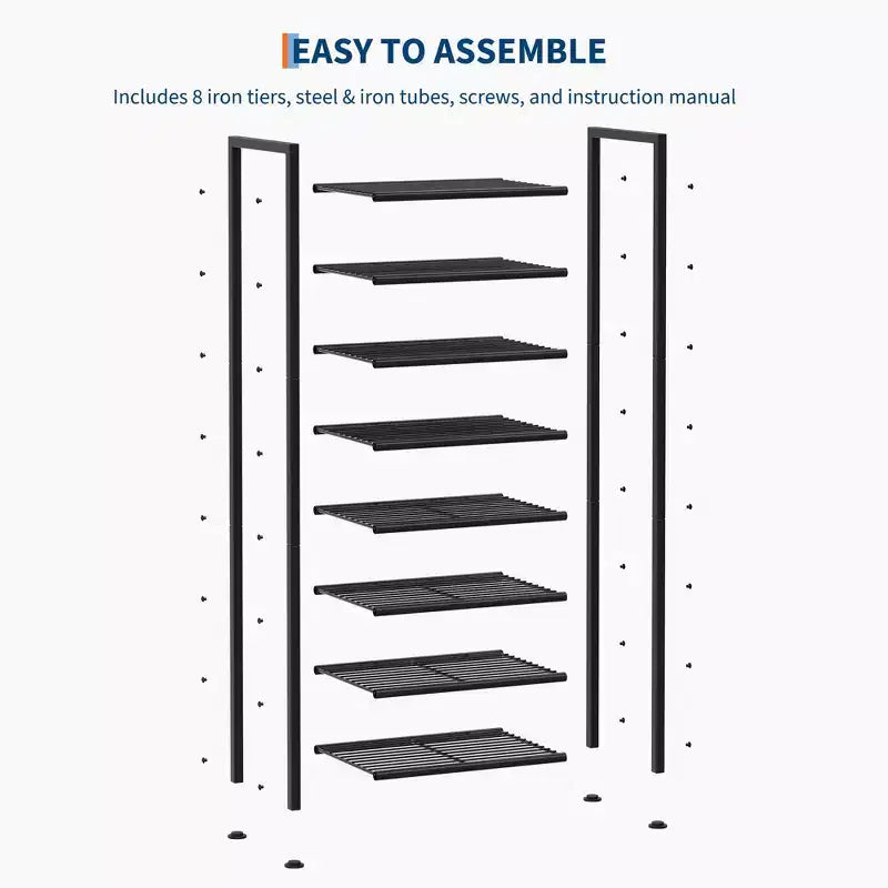 Étagère à chaussures étroite à 8 niveaux, meuble de rangement vertical en métal pour 18 à 24 paires, support à chaussures fin pour placard, entrée, petits espaces, noir