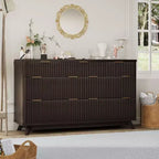 Commode moderne cannelée à 7 tiroirs, meuble de rangement de style Mid-century, organiseur de rangement en bois pour chambre à coucher, salon