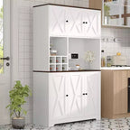 71 Tall Kitchen Pantry Cabinet, Modern Farmhouse Kitchen Storage Cabinet, Wine Rack, Freestanding Coffee Bar Station, for Dining Room, Living Room