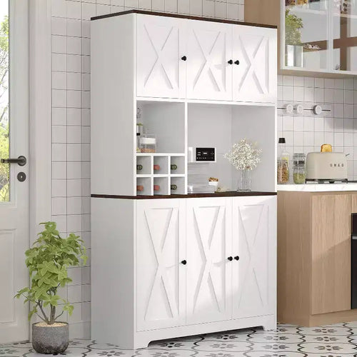 71 Tall Kitchen Pantry Cabinet, Modern Farmhouse Kitchen Storage Cabinet, Wine Rack, Freestanding Coffee Bar Station, for Dining Room, Living Room