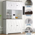 Garde-manger haut de 180 cm, Armoire de rangement de cuisine moderne style ferme, Casier à vin, Meuble bar à café autoportant, pour salle à manger, salon
