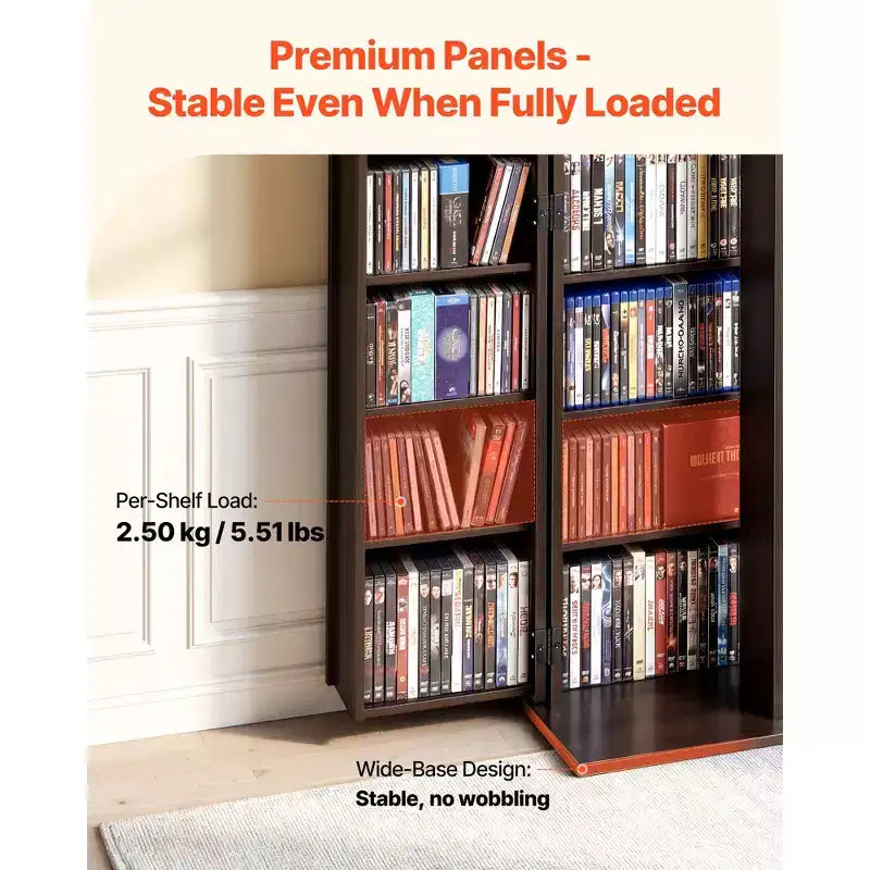 Meuble de rangement multimédia VEVOR, Étagère DVD à 6 niveaux, Organisateur de rangement multimédia de 61 x 36,8 x 127 cm pour CD, DVD, livres, jeux, marron