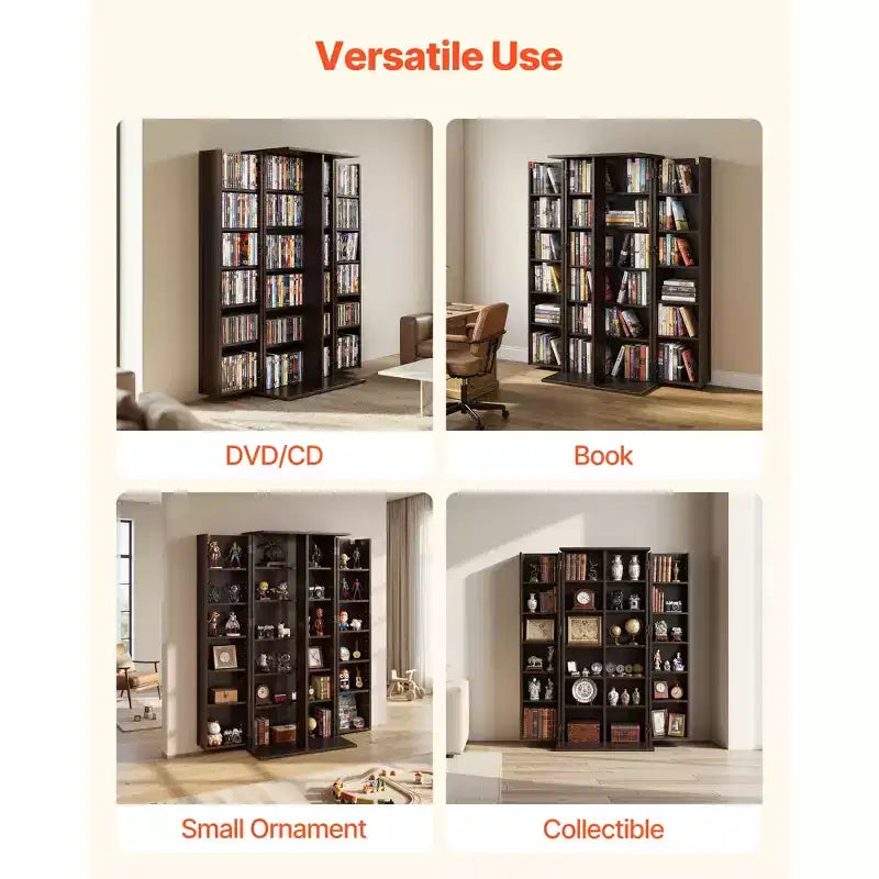Meuble de rangement multimédia VEVOR, Étagère DVD à 6 niveaux, Organisateur de rangement multimédia de 61 x 36,8 x 127 cm pour CD, DVD, livres, jeux, marron