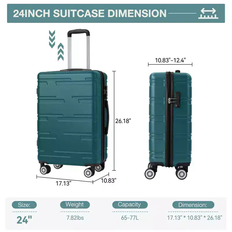 Bagage rigide extensible de 24 pouces - Valise légère en ABS avec roulettes multidirectionnelles et serrure TSA, approuvée par les compagnies aériennes