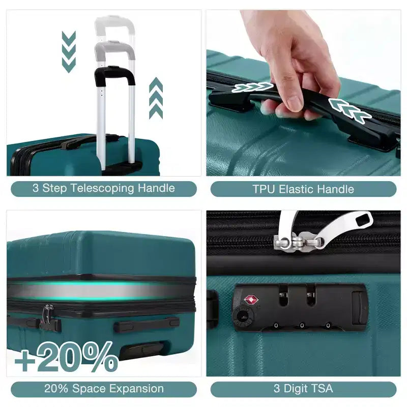 Bagage rigide extensible de 24 pouces - Valise légère en ABS avec roulettes multidirectionnelles et serrure TSA, approuvée par les compagnies aériennes