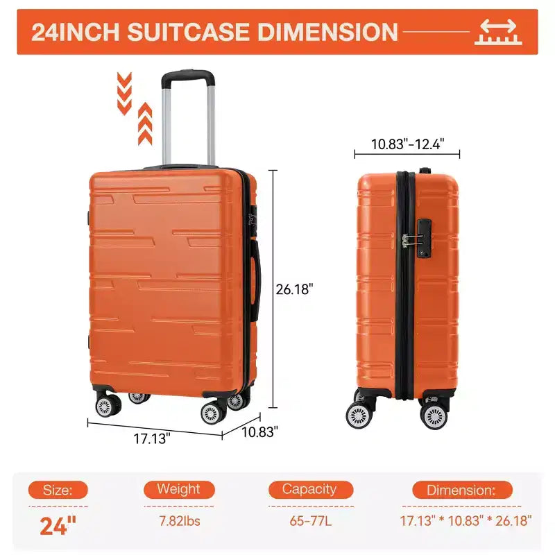 Bagage rigide extensible de 24 pouces - Valise légère en ABS avec roulettes multidirectionnelles et serrure TSA, approuvée par les compagnies aériennes