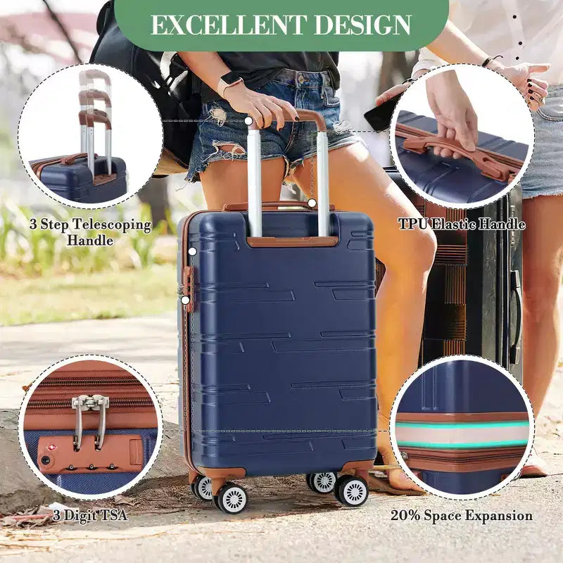 Bagage rigide extensible de 24 pouces - Valise légère en ABS avec roulettes multidirectionnelles et serrure TSA, approuvée par les compagnies aériennes