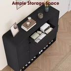 Meuble à chaussures de 120 cm avec étagères réglables, 4 portes, étagère inférieure, organiseur étroit autoportant, coin arrondi pour couloir et salon