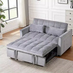 Cement Gray 3 in 1 Velvet Convertible Sleeper Sofa Bed with Pillows and Pockets, Modern Pull Out Couch Bed, Adjustable Backrest