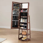 VEVOR Armoire à Bijoux Pivotante à 360°, 155 cm de Haut, Miroir Pleine Longueur avec Rangement, Organiseur de Bijoux Rotatif sur Pied, avec 2 Clés, Marron