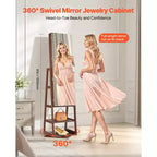 VEVOR Armoire à Bijoux Pivotante à 360°, 155 cm de Haut, Miroir Pleine Longueur avec Rangement, Organiseur de Bijoux Rotatif sur Pied, avec 2 Clés, Marron
