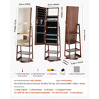 VEVOR Armoire à Bijoux Pivotante à 360°, 155 cm de Haut, Miroir Pleine Longueur avec Rangement, Organiseur de Bijoux Rotatif sur Pied, avec 2 Clés, Marron