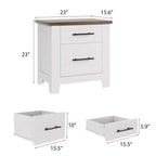 Table de chevet rustique avec 2 tiroirs, table de nuit blanche vieillie avec plateau marron, table d'appoint en bois rustique pour chambre et salon
