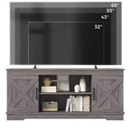 Meuble TV JIONJOY de style ferme moderne de 147,3 cm pour téléviseurs jusqu'à 65 pouces - Gris naturel, capacité de 90,7 kg, étagères de rangement réglables