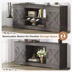 Meuble TV JIONJOY de style ferme moderne de 147,3 cm pour téléviseurs jusqu'à 65 pouces - Gris naturel, capacité de 90,7 kg, étagères de rangement réglables