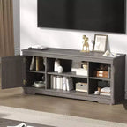 Meuble TV JIONJOY de style ferme moderne de 147,3 cm pour téléviseurs jusqu'à 65 pouces - Gris naturel, capacité de 90,7 kg, étagères de rangement réglables