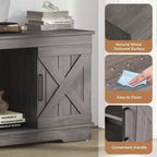 Meuble TV JIONJOY de style ferme moderne de 147,3 cm pour téléviseurs jusqu'à 65 pouces - Gris naturel, capacité de 90,7 kg, étagères de rangement réglables