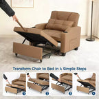 Fauteuil-lit convertible 3-en-1 avec ports USB, porte-gobelets et poches latérales - Canapé-lit gigogne avec dossier réglable pour petits espaces