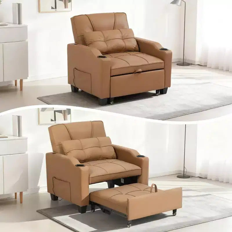 Fauteuil-lit convertible 3-en-1 avec ports USB, porte-gobelets et poches latérales - Canapé-lit gigogne avec dossier réglable pour petits espaces