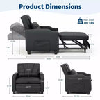 Fauteuil-lit convertible 3-en-1 avec ports USB, porte-gobelets et poches latérales - Canapé-lit gigogne avec dossier réglable pour petits espaces