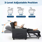 Fauteuil-lit convertible 3-en-1 avec ports USB, porte-gobelets et poches latérales - Canapé-lit gigogne avec dossier réglable pour petits espaces